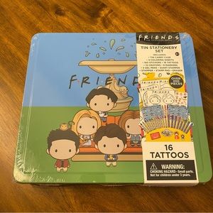 FRIENDS Tin Stationary Set: Case, Stickers, Tattoos, Gel Pens, Markers, Stamps